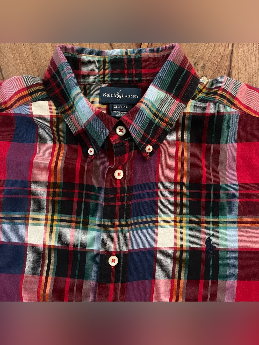 NWOT RALPH LAUREN Men’s XL (18-20) Red Madras Plaid L/S CTN shirt Button Down